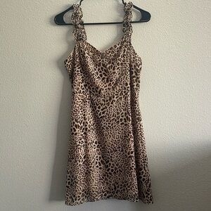 All In Favor Dress Brown Leopard Print Mini A-Line Fully Lined Size S